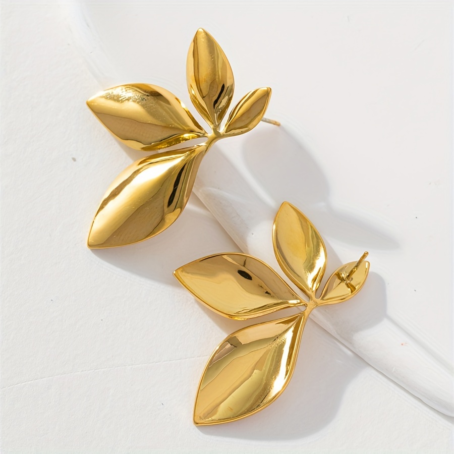 Leaf Petal Copper Stud Earrings Vintage Retro Look Women Accessory